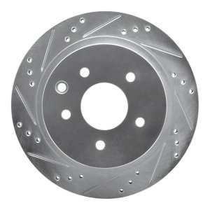Infiniti G35 Brake Rotor (1) - Rear Left - R1 Concepts - Drilled & Slotted - Silver - `02-`25